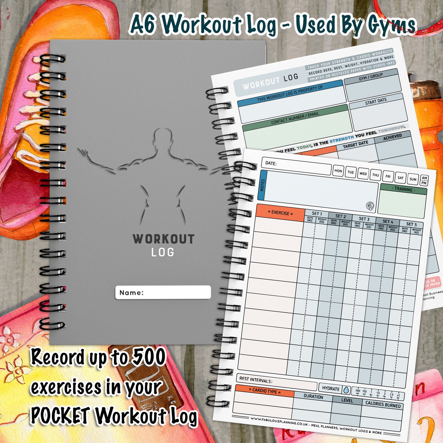 2019 Gym Logbook Workout Diary Exercise Journal A6 GREY CAMO 