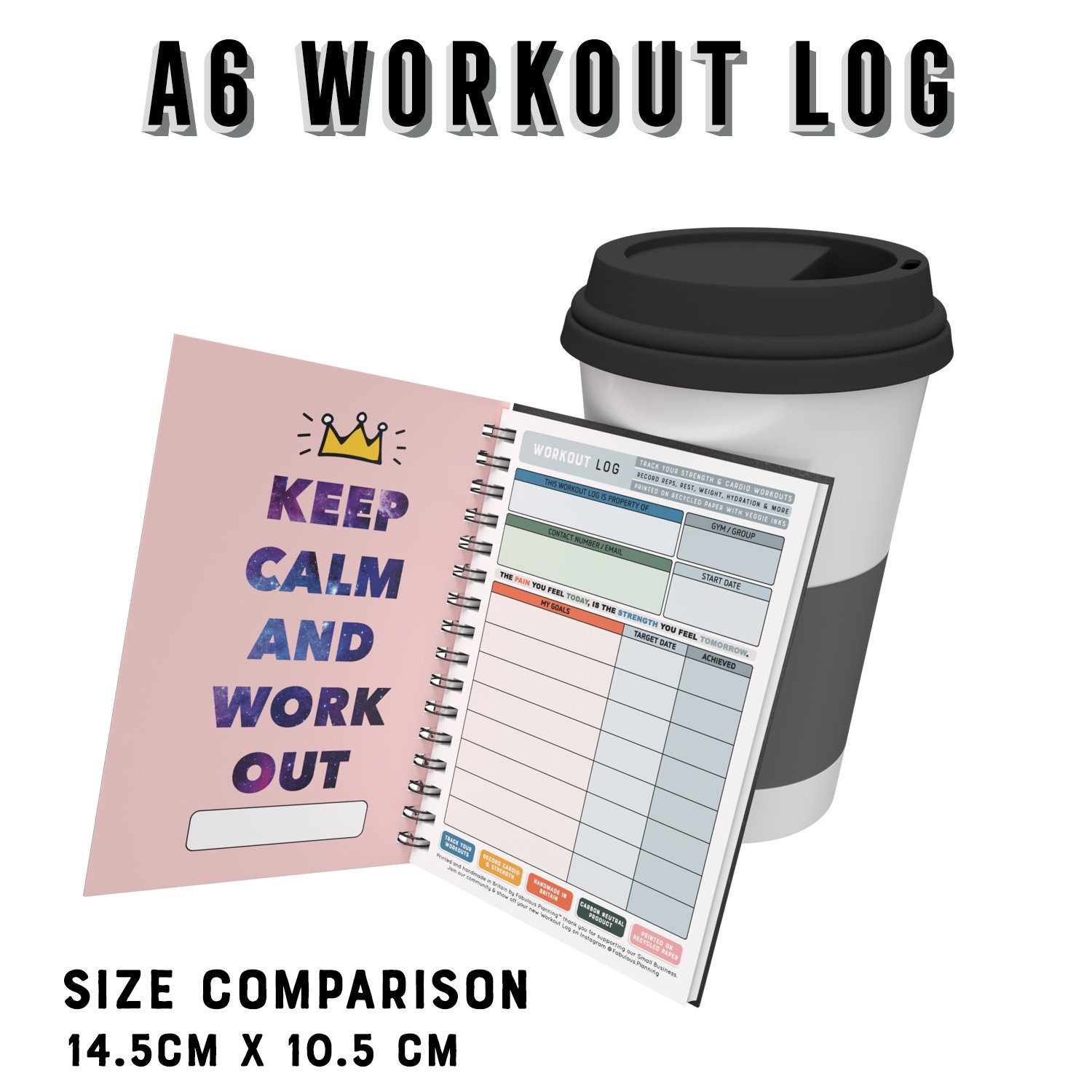 Gym Diary Pocket Sized Workout Log Book Compact A6 Size Fit Inside Your