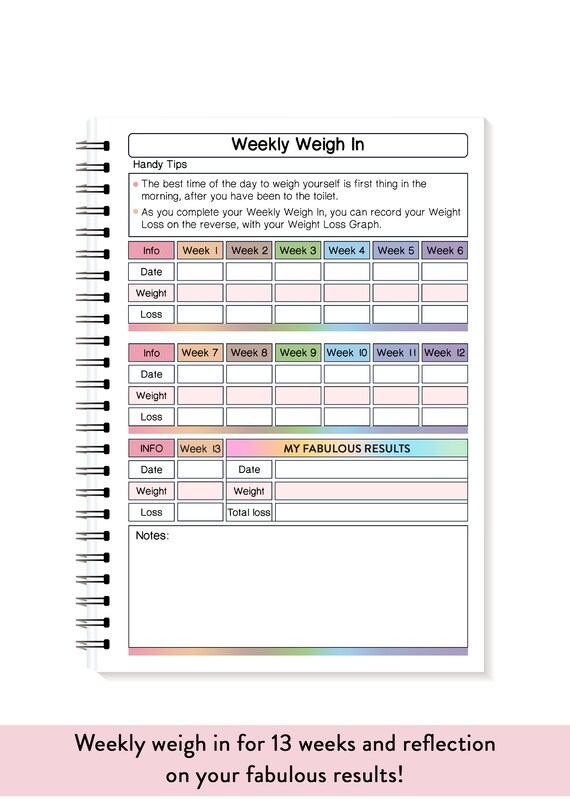 slimming world food diary 13 weeks planning tracker etsy weekly weight tracker