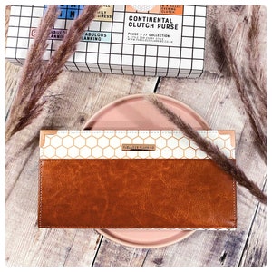 Faux cuero de las mujeres monedero cartera titular de la tarjeta, damas, hecho a mano, panal, cierre de cremallera, efectivo, regalo, clutch, largo, bolso, titulares de tarjetas, bolsillo