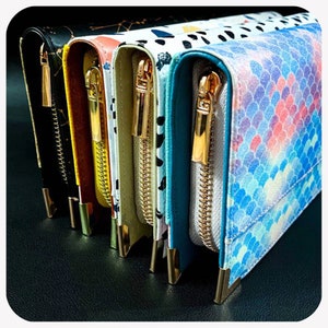 Monedero de piel sintética para mujer, tarjetero, diseño hecho a mano, cierre con cremallera, para regalar, para llevar dinero en efectivo, bolso de mano largo, tarjeteros, bolsillo