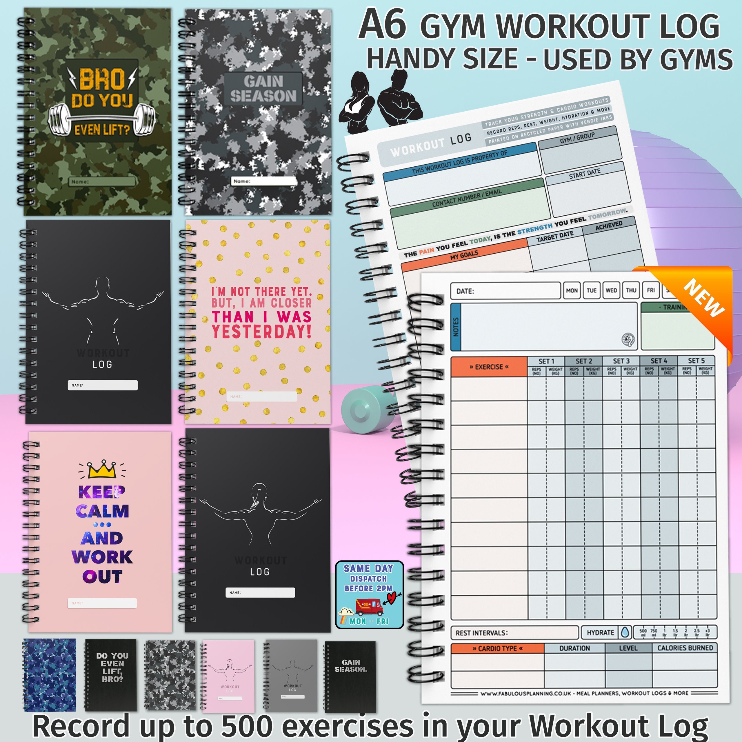 Gym Diary Pocket Sized Workout Log Book Compact A6 Size Fit Inside Your