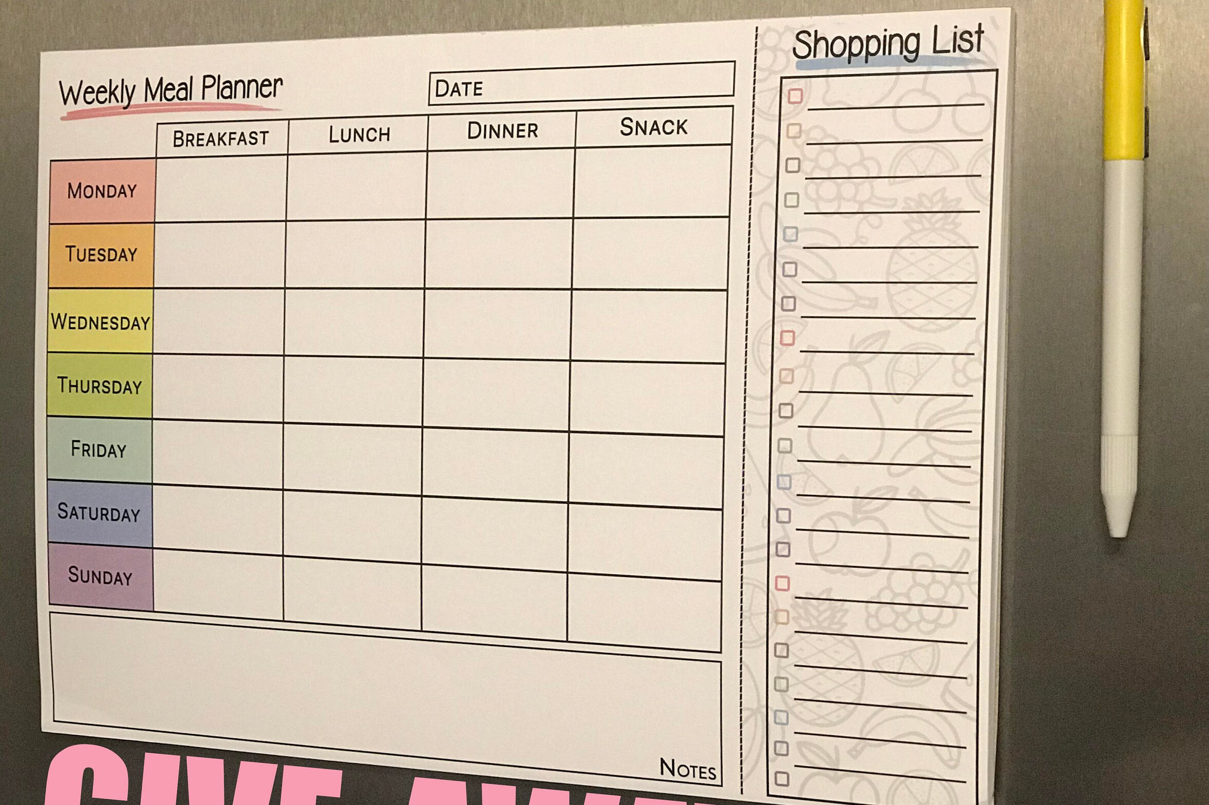 Fridge Magnetic Meal Planner Family Meals Slimming World Etsy