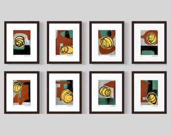 Set Of 8 Original Still Life Collage 8x10 Matted Contemporary Kitchen Wall Art
