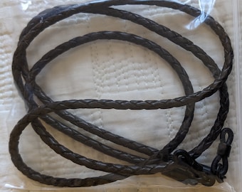 Dark brown plaited leather spectacle cord
