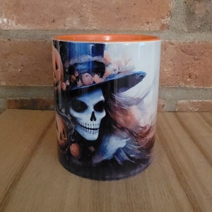 11 Unzen Kaffeetasse für Herbst, Thanksgiving oder Halloween Dekor, Kürbisse und Skelett