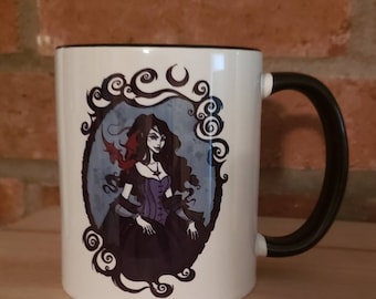 Custom printed coffee mug of gothic girl in frame