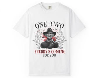 Spooky Horror Unisex T-Shirt - Freddy's Coming, Halloween Shirt, Gift for Horror Fans, Retro Graphic Tee, Movie Merch