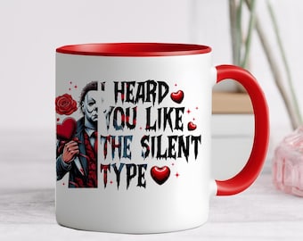 Custom coffee mug with Michael Myers valentine design