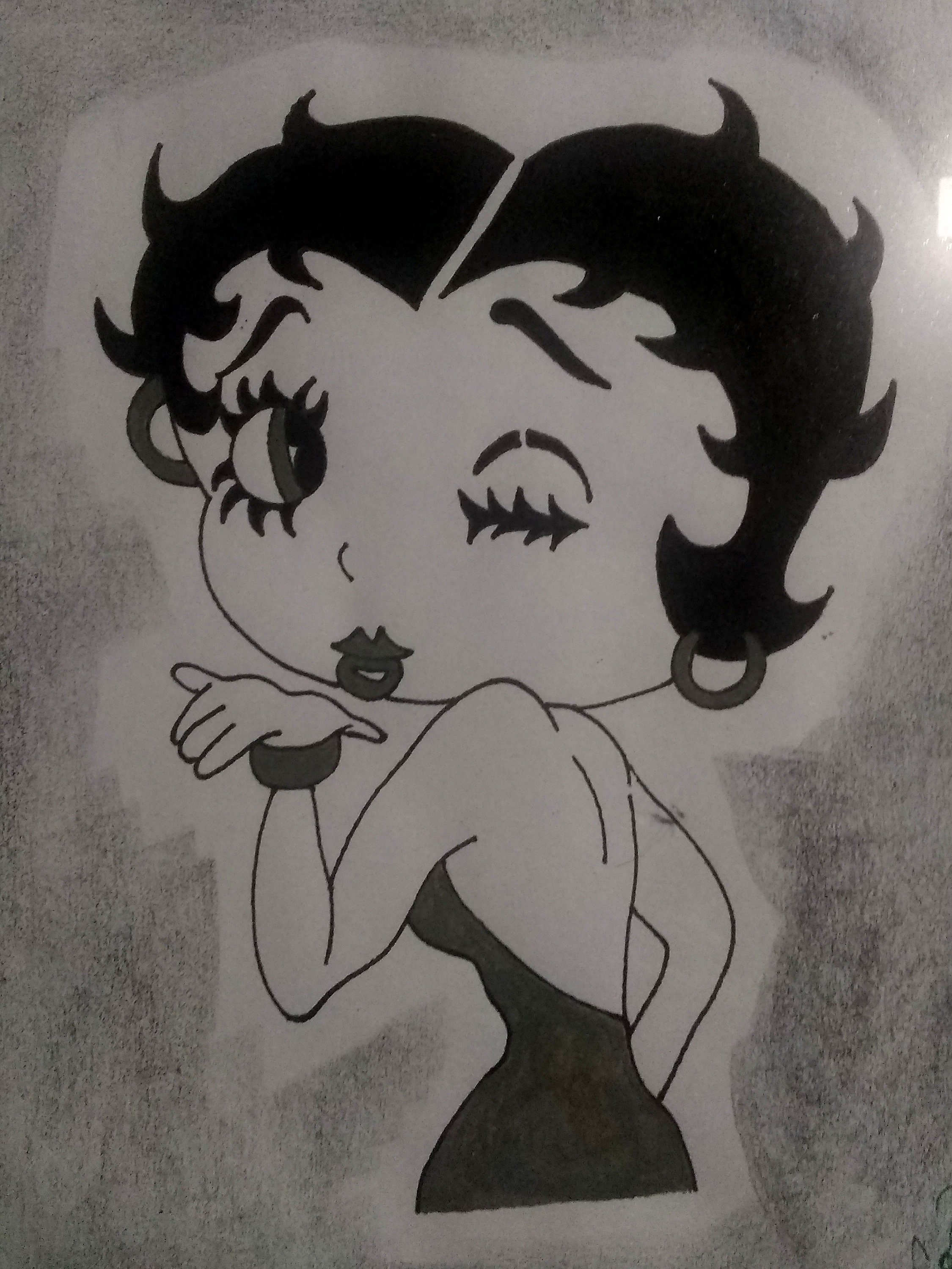 Hand-Painted and Drawn Betty Boop 8 1/2 x 11'' Framed NOT a Print!