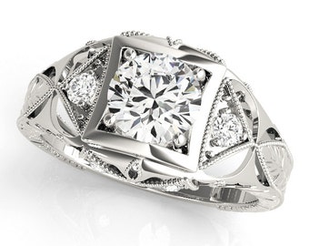 Art Deco Engagement Ring, Art Deco Diamond Engagement Ring, Art Deco Moissanite Engagement Ring, Deco Engagement Ring