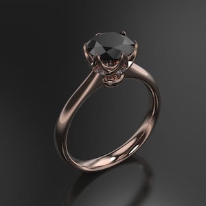 Minimalist Solitaire Diamond Ring Black Diamond Engagement Ring Rose Gold Engagement Ring Black Solitaire Rose Gold Black Diamond Ring