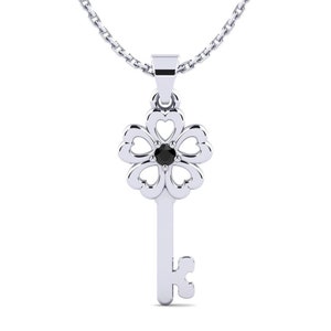 Pendentif solitaire en forme de fleur de 0,50 ct avec diamants noirs certifiés ronds en or blanc et chaîne gratuite