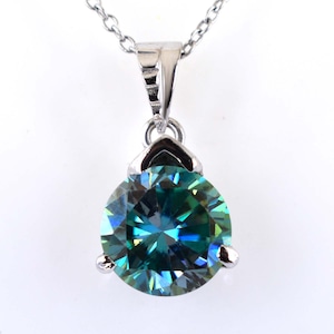 Solitaire Gold Diamond Pendent Round Cut Diamond Pendent 10.15 MM 4.00 Cts Round Brilliant Cut Blue Moissanite Diamond Solitaire Pendant.