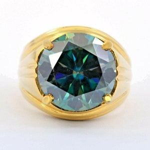 5,45 karaat blauwe moissaniet diamanten solitaire herenring van 925 zilver met griffen, opvallende ringen voor je partner met veel liefde