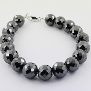 12 MM Black Diamond Beaded Bracelet In Sterling Silver Clasp Heavy Style & Great Shine loose Round Diamond Bracelet For Wedding Function