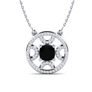 Pendentif diamant moissanite 1,5 Ct taille coussin solitaire diamant noir certifié pendentif en argent sterling avec chaîne gratuite