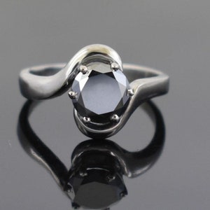 Solitaire Gold Round Cut Wedding Ring 1.25 Ct Certified Black Diamond Solitaire Ring in 14kt Black Gold, Ideal Engagement Ring