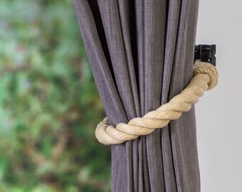 Extra Thick Beige Hemp Rope Curtain Tiebacks -  Chunky Tie Back, Shabby Chic Tiebacks, Rustic Tiebacks, Curtain Holdbacks, Rope Holdbacks