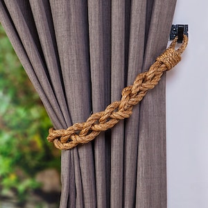 Chunky Braided Manila Rope Curtain Tiebacks - Nautical Tiebacks, Boho Decor, Natural Rope Tiebacks, Rustic Tiebacks, Curtain Holdback