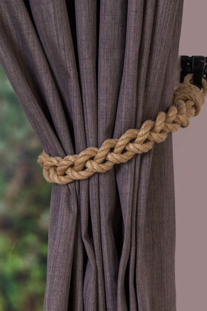 Chunky Beige Hemp Rope Braided Curtain Tie Backs Nautical