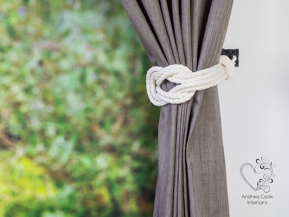 Large Ivory White Double Square Knot Tieback Nautical Tie Square Knot Tieback Nautical Tie, White Shabby Chic Curtain Tie Backs
