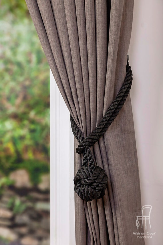 Large Black Rope Monkey Fist Knot Curtain Tiebacks Curtain Ties