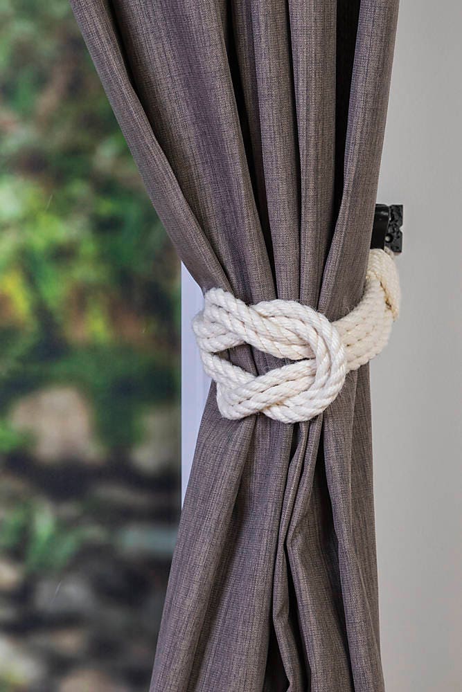 Cotton Rope Double Square Knot Nautical Curtain TieBacks/ Shabby Chic