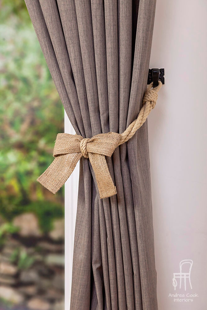 Hemp Rope And Burlap Bow Curtain Tiebacks Nautical Ties Rope