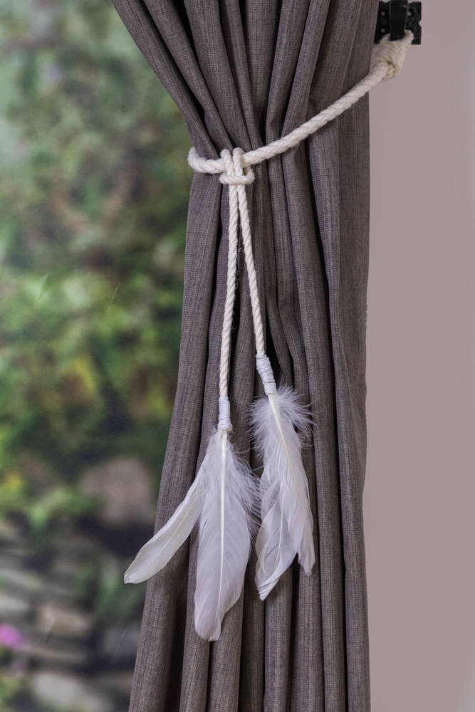 White Cotton Rope Feather Tassel Curtain Tie Backs Shabby Chic