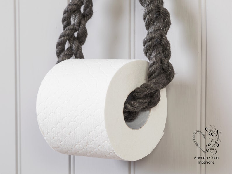 Set of Chunky Braided Charcoal Grey Rope Toilet Roll Holder Etsy UK