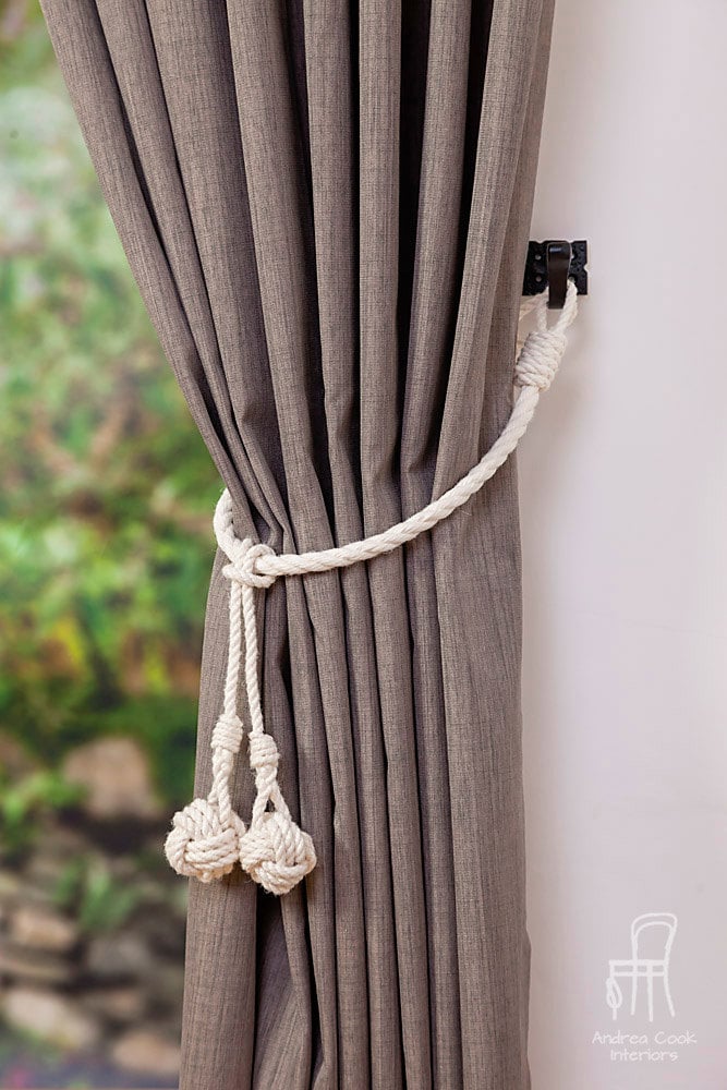 White Cotton Rope Monkey Fist Knot Tassel Curtain Tie Backs