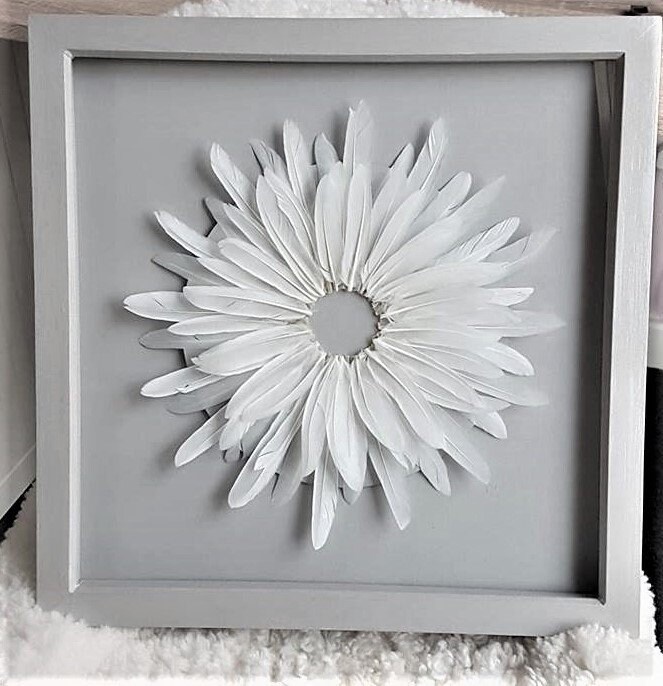 Handmade Bohemian Feather Wall Art Framed Hand Painted