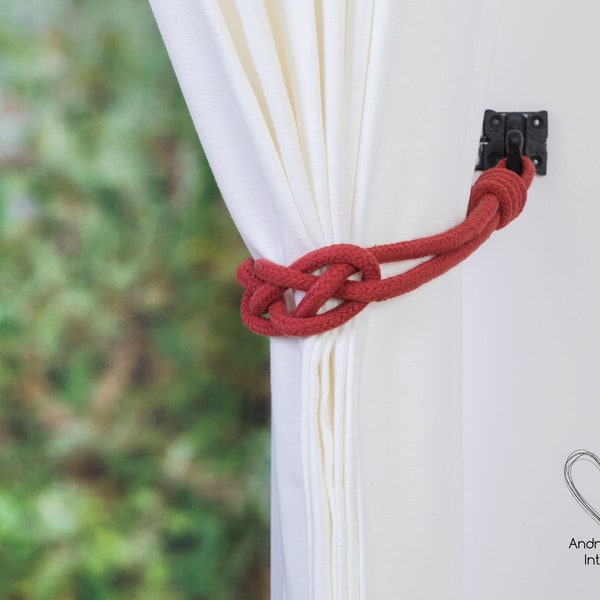 Teracotta Red Carrick Knot Curtain Tiebacks, Curtain Tiebacks, Curtain Holdback, Curtain Hold back, Cord Tiebacks, Curtain Ties, Holdbacks