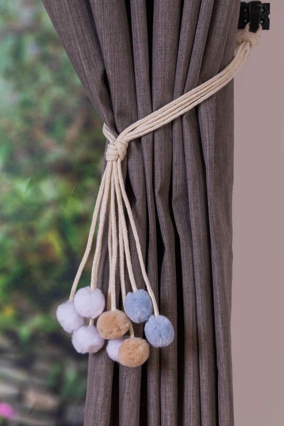 Handmade Multi Color Pom Pom Curtain Tiebacks Christmas Gift Etsy