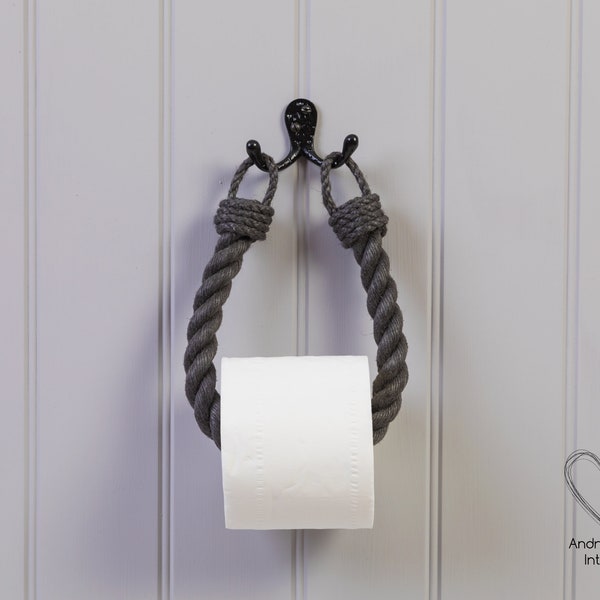 Chunky Charcoal Grey  Toilet Roll Holder - Toilet Paper Holder, Nautical Toilet Roll Holder, Nautical Decor, Rope Toilet Paper Holder, WC