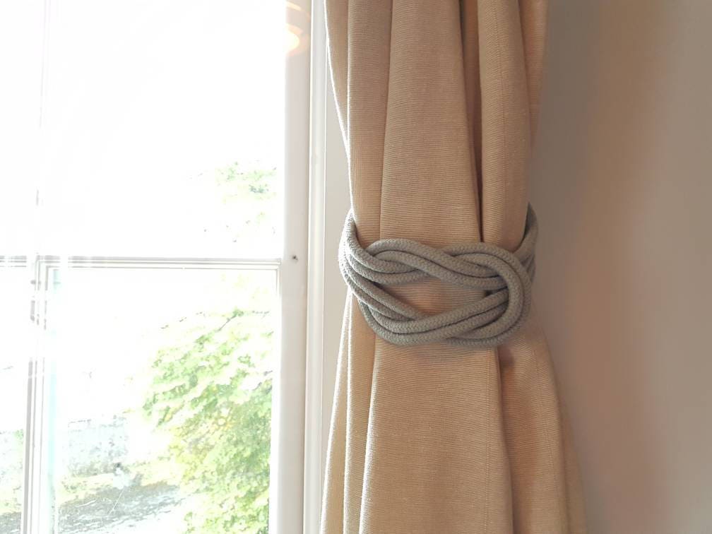 Light Grey Cotton Rope Double Square Knot Nautical Curtain Tie