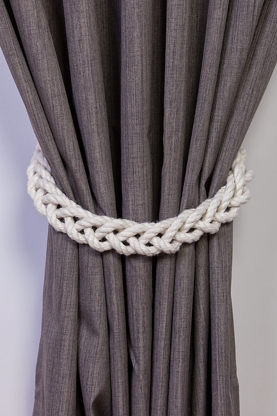 Chunky White Cotton Rope Braided Curtain Tie Backs / nautical