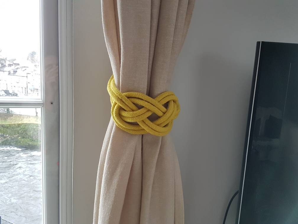 Yellow Cotton Rope Carrick Bend Knot Curtain Tie Backs Large