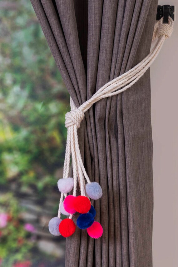 Handmade Multi Color Pom Pom Curtain Tiebacks Christmas Gift Etsy