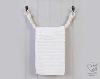 Chunky Braided Ivory White Rope Towel Rail - Rope Towel Holder, Bathroom Accessories, Nautical Decor, Bathroom Decor, Coastal Decor