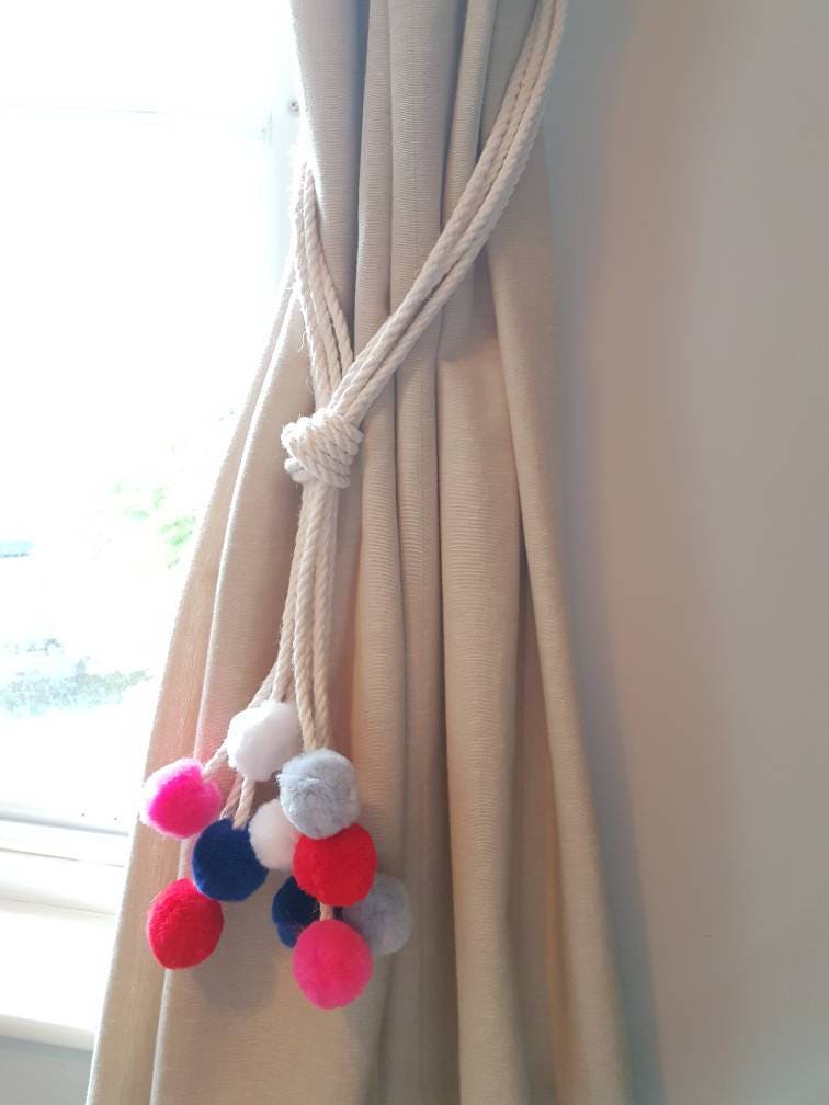 Handmade Multi Color Pom Pom Curtain Tiebacks Christmas Gift