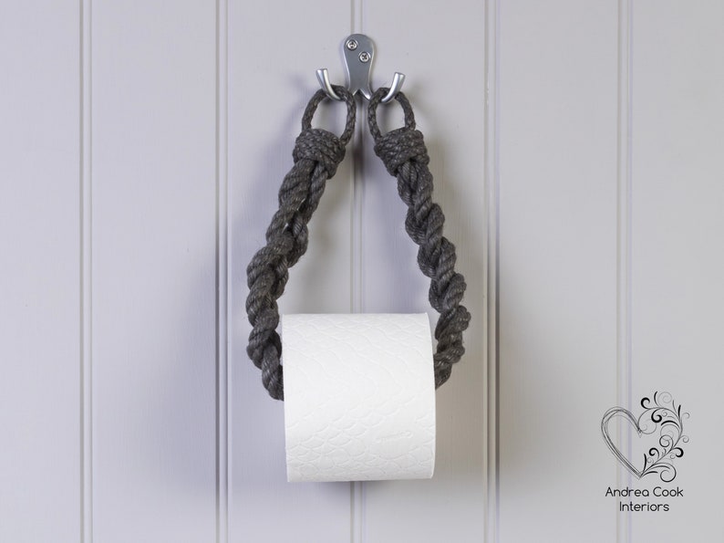 Set of Chunky Braided Charcoal Grey Rope Toilet Roll Holder Etsy UK