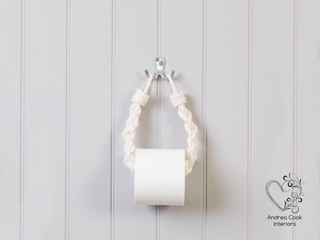 Chunky Braided Ivory White Rope Toilet Roll Holder Toilet Paper Holder