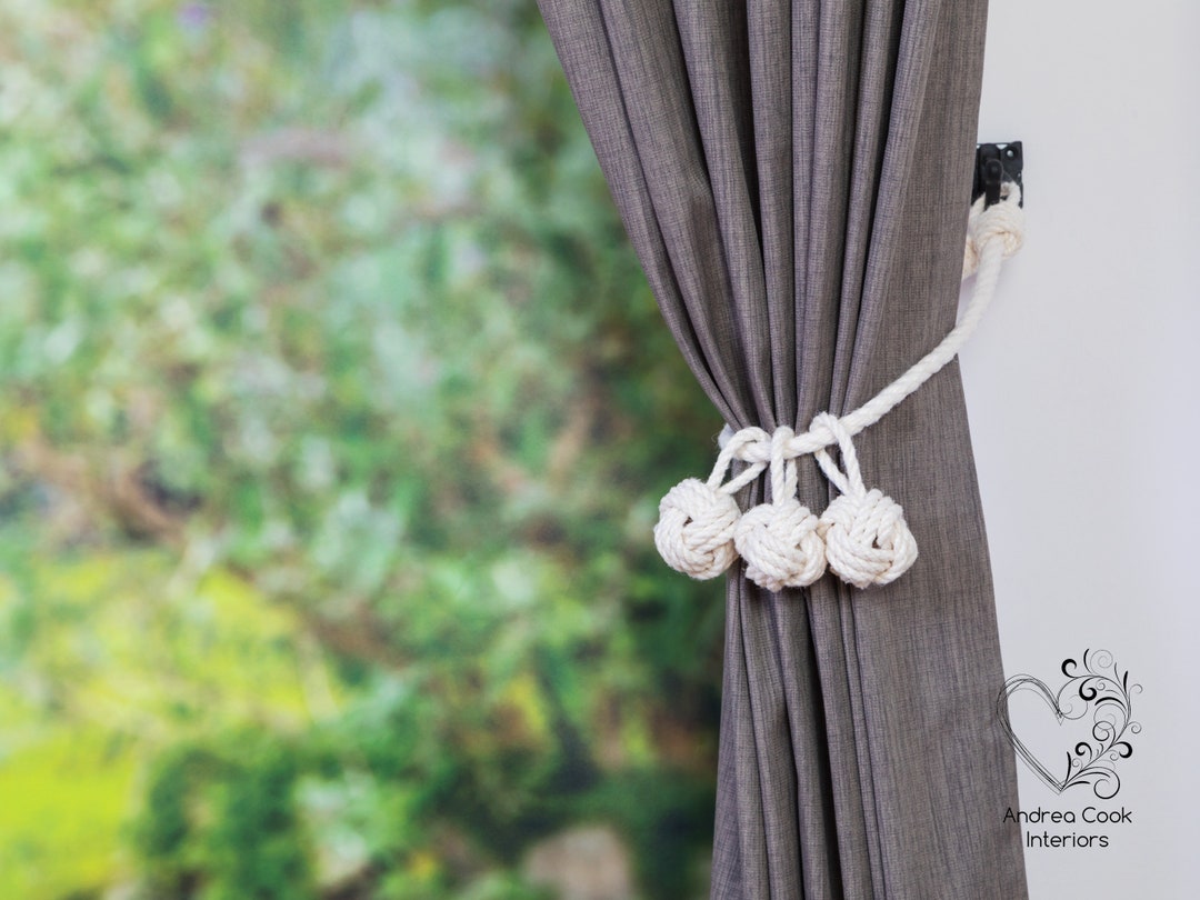 Ivory White Triple Monkey Fist Knot Tassel White Tiebacks, White