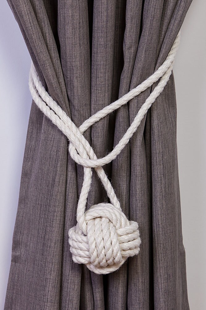 Cotton Rope Monkey Fist Knot Tie Backs Nautical Curtain Tiebacks