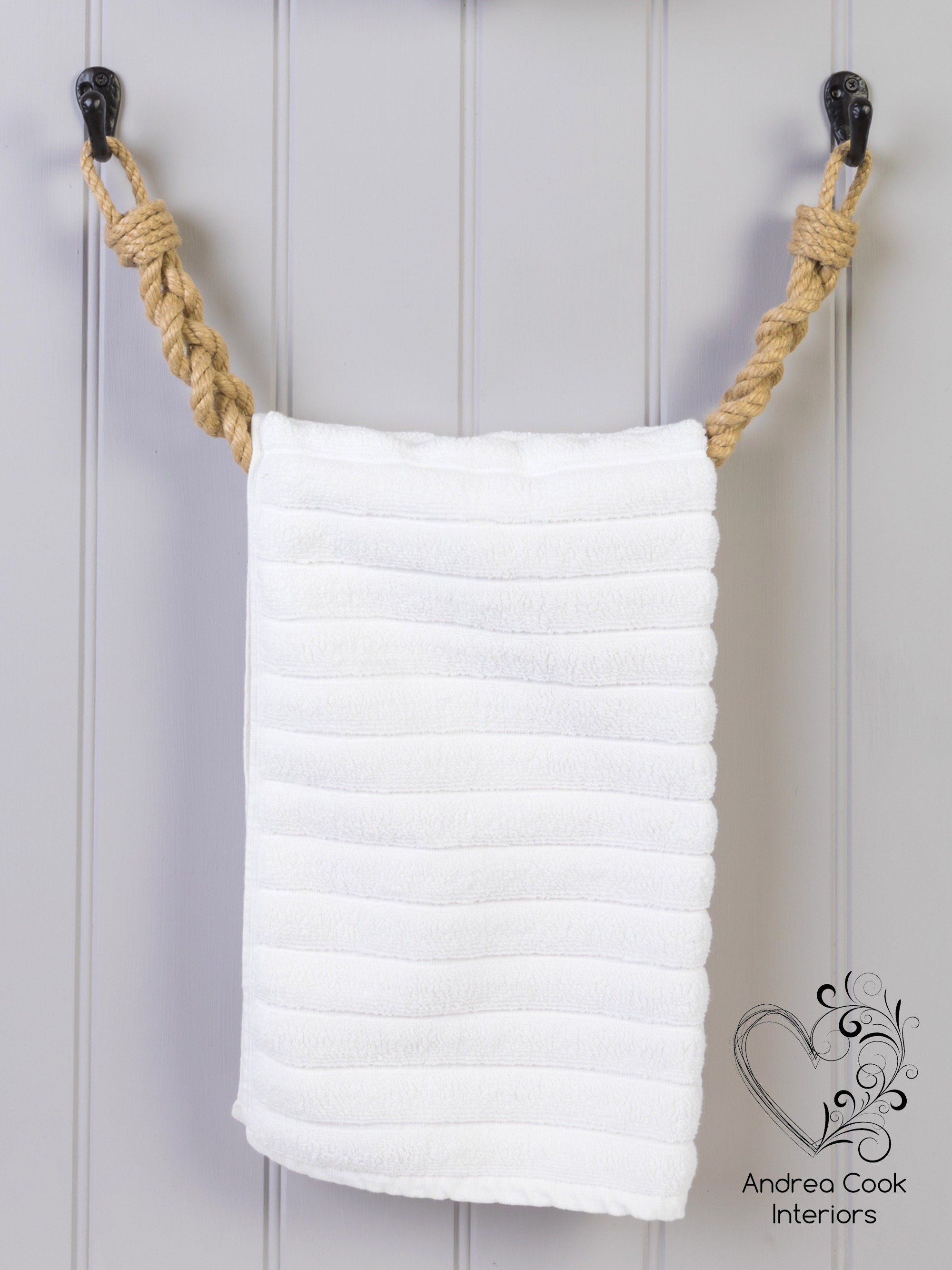Set of Braided Beige Rope Toilet Roll Holder and Braided Beige Rope ...