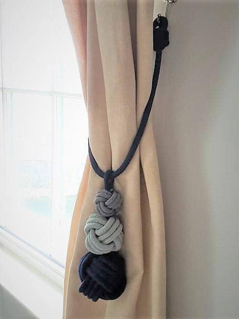 Navy Cotton Cord Tripple Knot Tassel Curtain Tie Backs Grey Blue