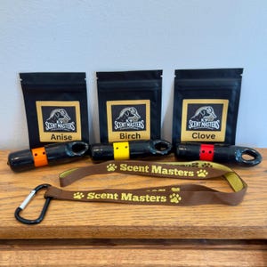 dog nose work training kit Canine akc and nacsw pvc detection hides with pre-scented q tips of anise birch clove cypress nose work scents.