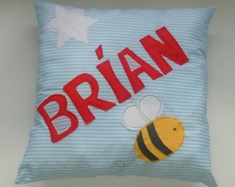 Baby Boys Personalised Bumblebee Cushion  Bee Pillow New Baby Christening Birthday Present Bedroom Nursery Decoration Shower Party